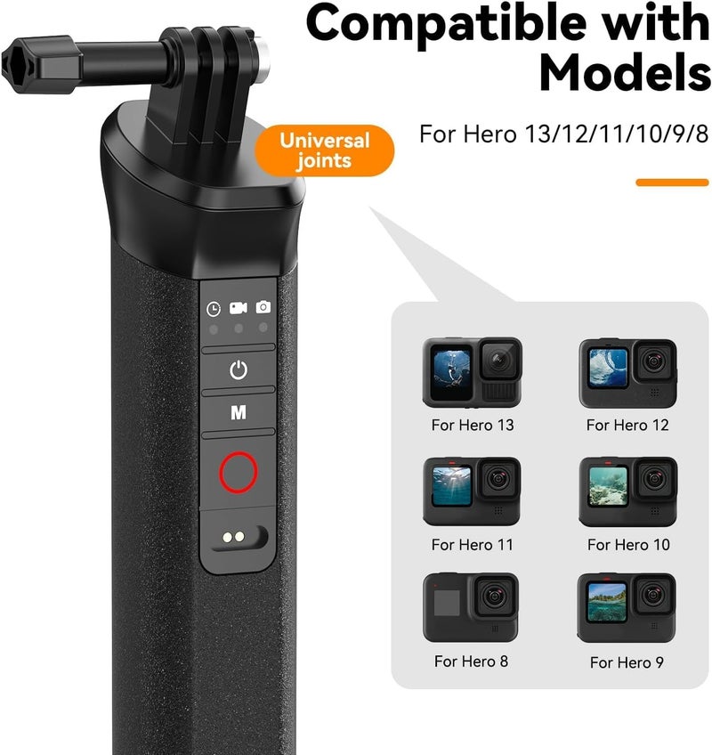Picvelno عصا سيلفي عائمة بلوتوث للتحكم عن بُعد لجهاز GoPro Hero 13 12 11 10 9 8 باللون الأسود، قابلة للغمر ومحمولة، عصا سيلفي، ملحق مقبض أحادي القطب لجهاز GoPro تحت الماء للغوص والرياضات المائية - Image 2